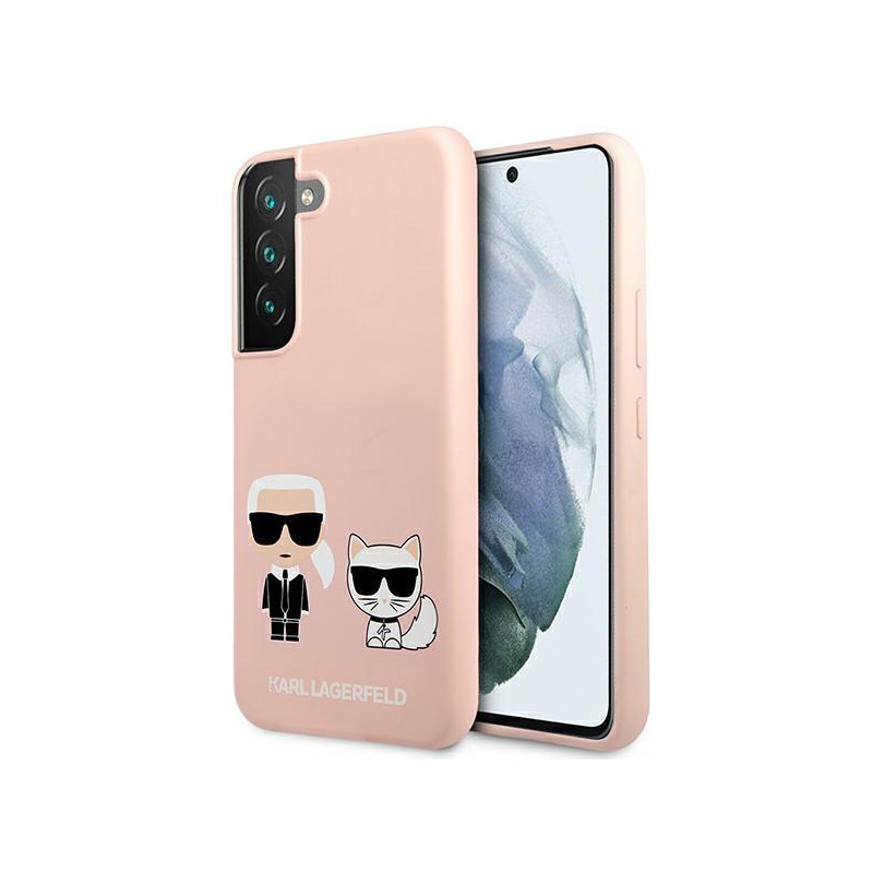 Karl Lagerfeld Silicone Ikonik Karl&Choupette dėklas, skirtas Samsung Galaxy S22+ - šviesiai rožinis