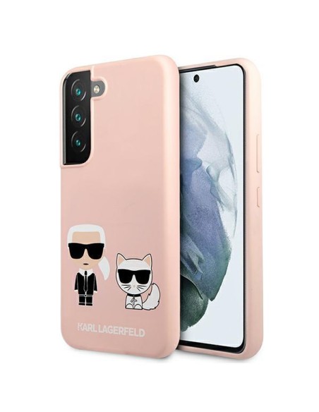 Karl Lagerfeld Silicone Ikonik Karl&Choupette dėklas, skirtas Samsung Galaxy S22+ - šviesiai rožinis