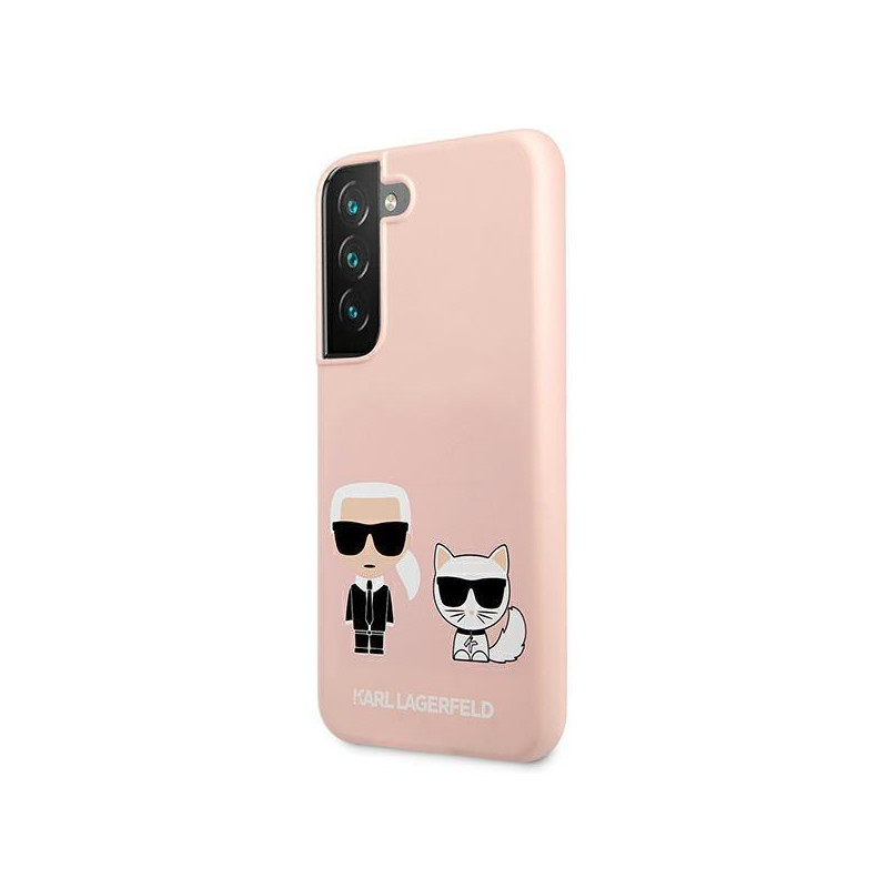 Karl Lagerfeld Silicone Ikonik Karl&Choupette dėklas, skirtas Samsung Galaxy S22+ - šviesiai rožinis