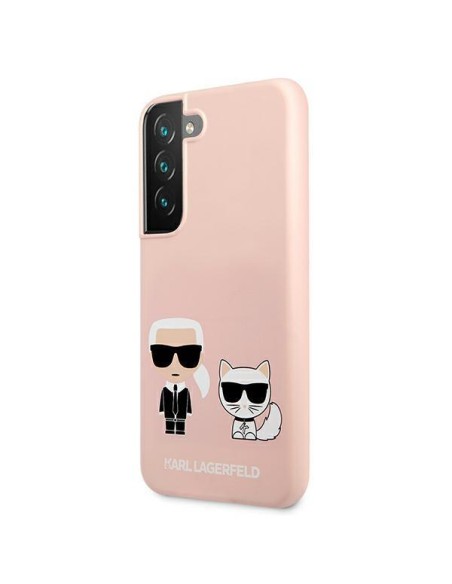 Karl Lagerfeld Silicone Ikonik Karl&Choupette dėklas, skirtas Samsung Galaxy S22+ - šviesiai rožinis