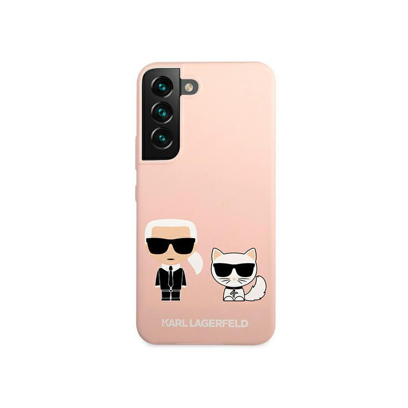 Karl Lagerfeld Silicone Ikonik Karl&Choupette dėklas, skirtas Samsung Galaxy S22+ - šviesiai rožinis