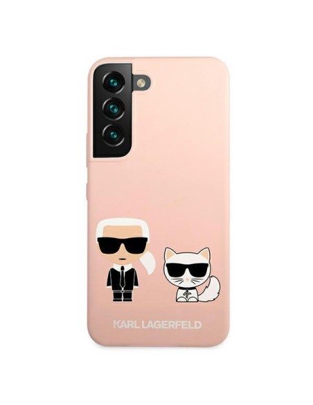 Karl Lagerfeld Silicone Ikonik Karl&Choupette dėklas, skirtas Samsung Galaxy S22+ - šviesiai rožinis