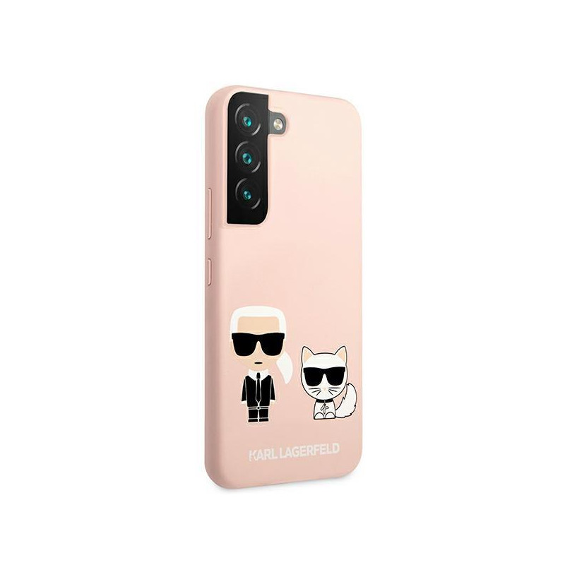Karl Lagerfeld Silicone Ikonik Karl&Choupette dėklas, skirtas Samsung Galaxy S22+ - šviesiai rožinis