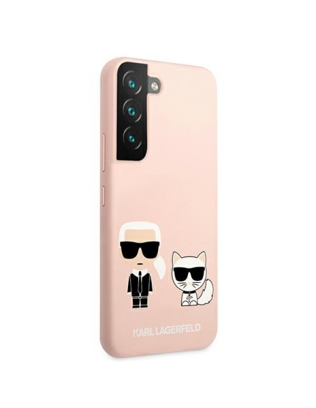 Karl Lagerfeld Silicone Ikonik Karl&Choupette dėklas, skirtas Samsung Galaxy S22+ - šviesiai rožinis