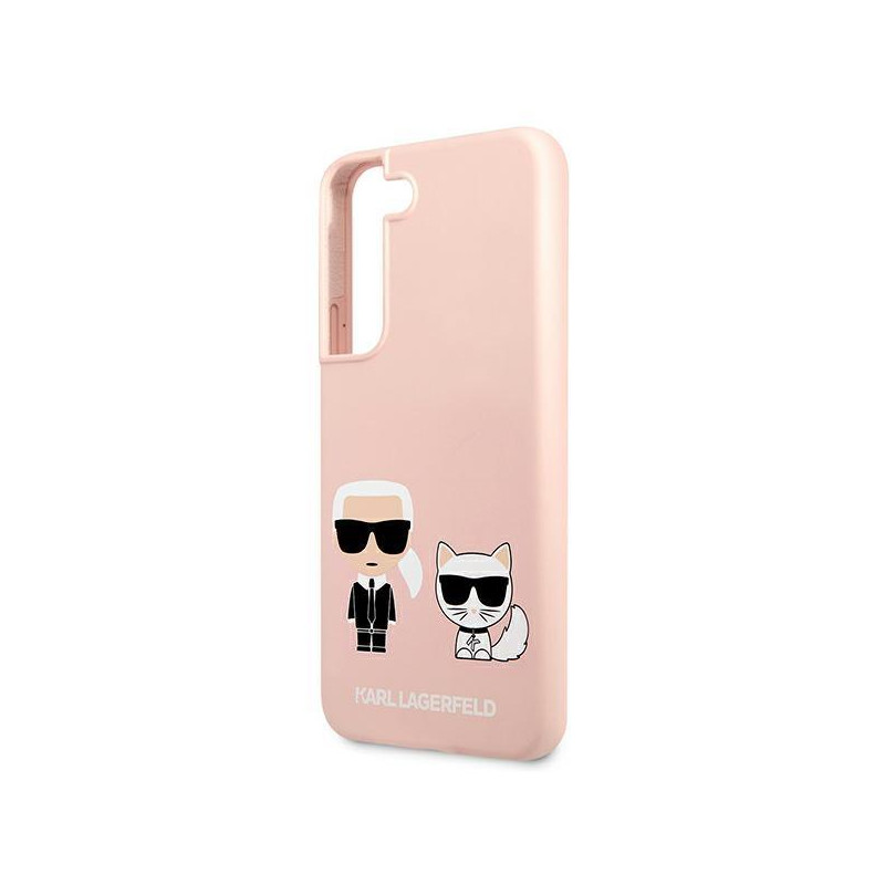 Karl Lagerfeld Silicone Ikonik Karl&Choupette dėklas, skirtas Samsung Galaxy S22+ - šviesiai rožinis