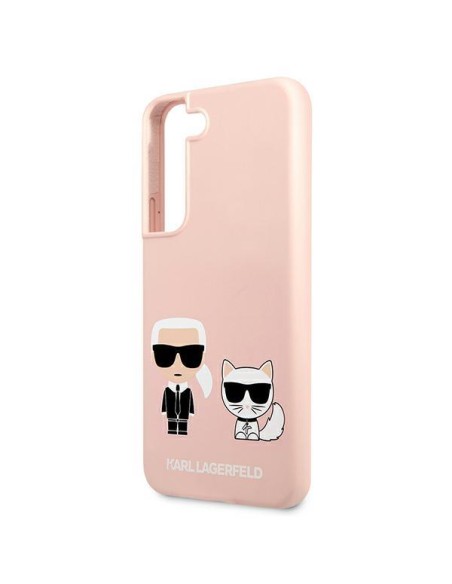 Karl Lagerfeld Silicone Ikonik Karl&Choupette dėklas, skirtas Samsung Galaxy S22+ - šviesiai rožinis