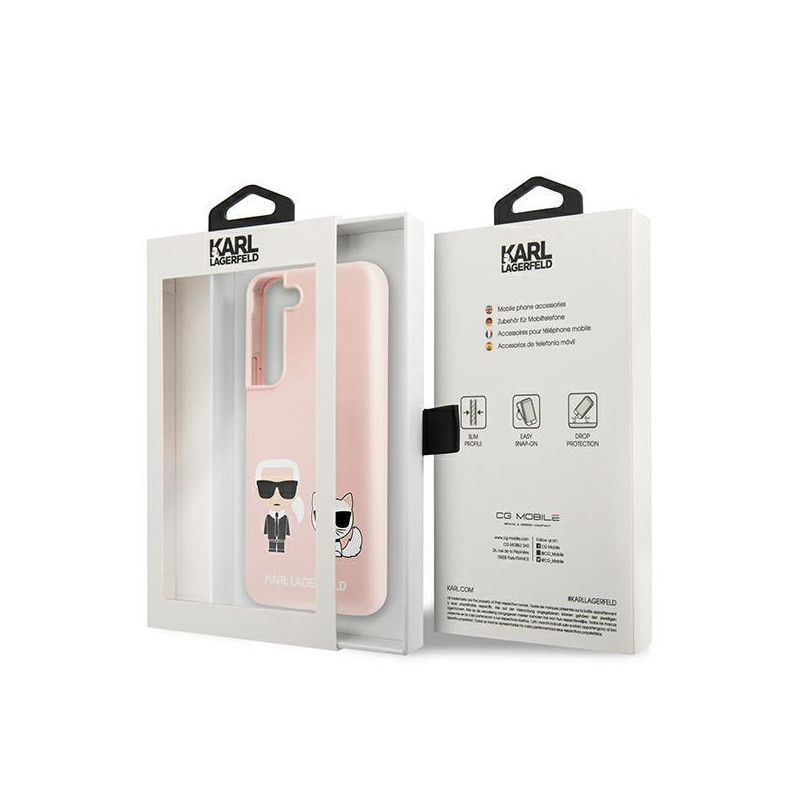 Karl Lagerfeld Silicone Ikonik Karl&Choupette dėklas, skirtas Samsung Galaxy S22+ - šviesiai rožinis