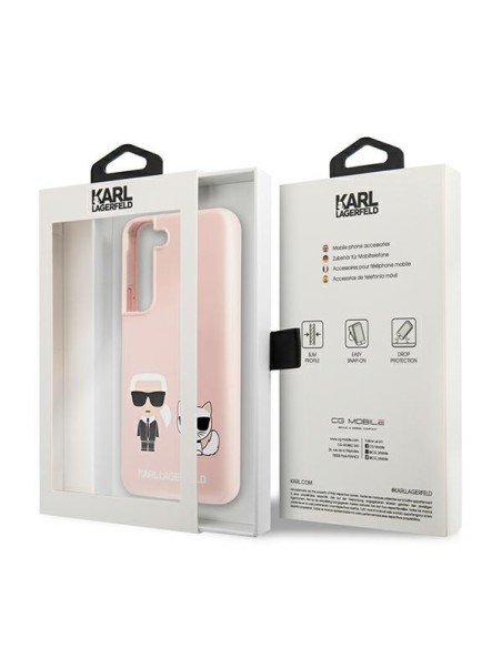 Karl Lagerfeld Silicone Ikonik Karl&Choupette dėklas, skirtas Samsung Galaxy S22+ - šviesiai rožinis