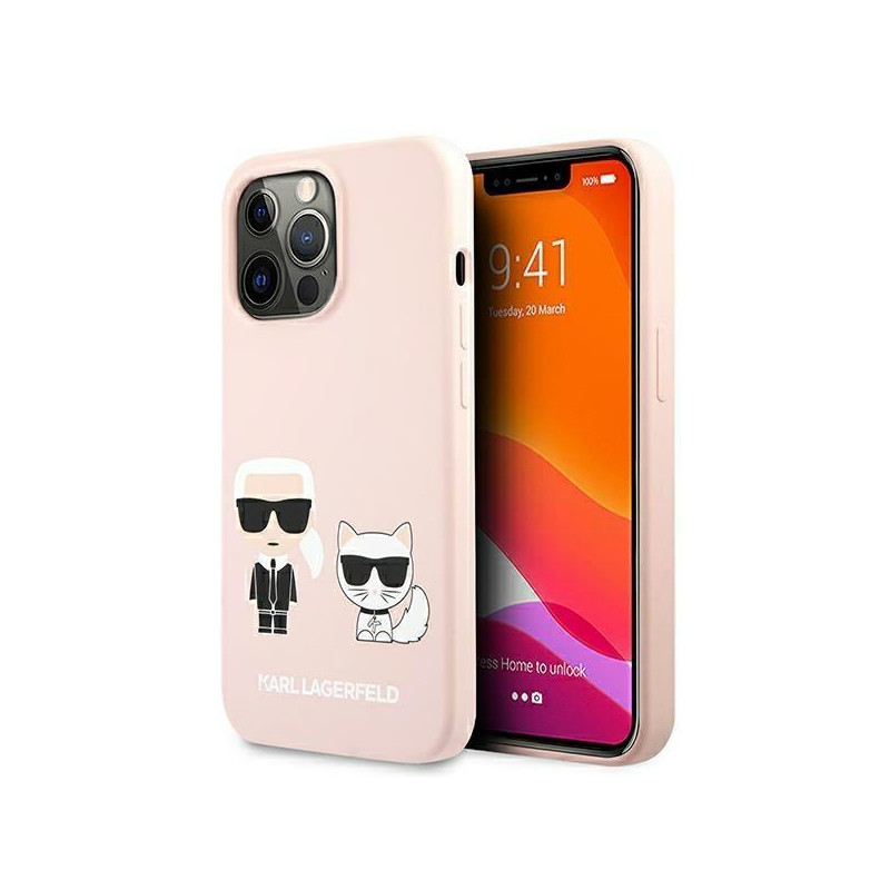 Karl Lagerfeld Silicone Ikonik Karl&Choupette MagSafe dėklas, skirtas iPhone 13 Pro / iPhone 13 - šviesiai rožinis