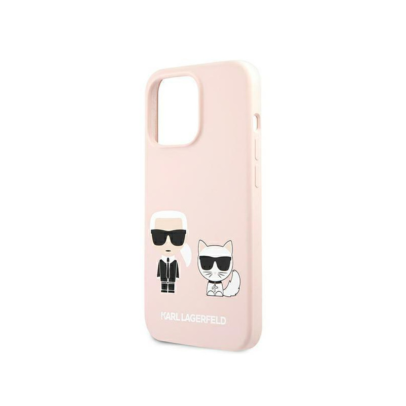 Karl Lagerfeld Silicone Ikonik Karl&Choupette MagSafe dėklas, skirtas iPhone 13 Pro / iPhone 13 - šviesiai rožinis