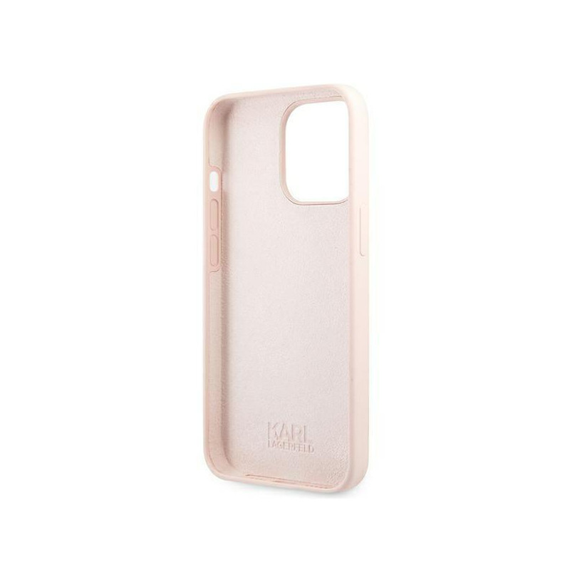 Karl Lagerfeld Silicone Ikonik Karl&Choupette MagSafe dėklas, skirtas iPhone 13 Pro / iPhone 13 - šviesiai rožinis