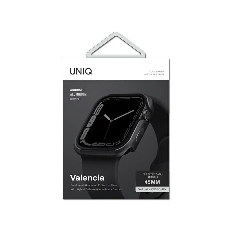 UNIQ dėklas Valencia Apple Watch Series 4/ 5/ 6/ 7/ 8/ SE/ SE2 45/ 44mm. grafitas/ grafitas