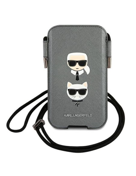 Karl Lagerfeld Saffiano Ikonik Karl&Choupette Head 6,7 colių rankinė - pilka