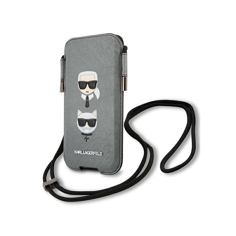 Karl Lagerfeld Saffiano Ikonik Karl&Choupette Head 6,7 colių rankinė - pilka