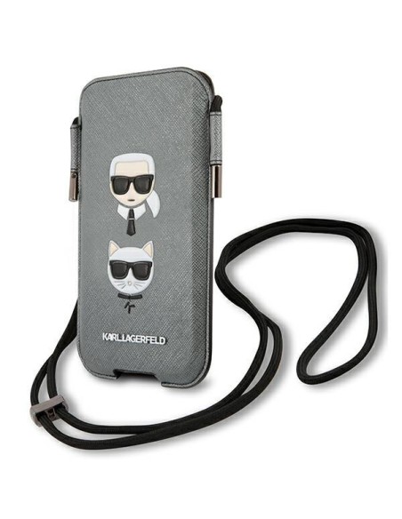 Karl Lagerfeld Saffiano Ikonik Karl&Choupette Head 6,7 colių rankinė - pilka