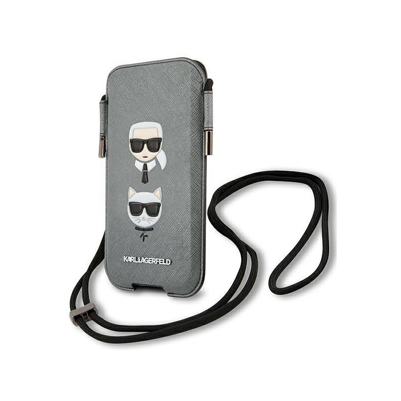 Karl Lagerfeld Saffiano Ikonik Karl&Choupette Head 6.1& 39 & 39 rankinė - pilka