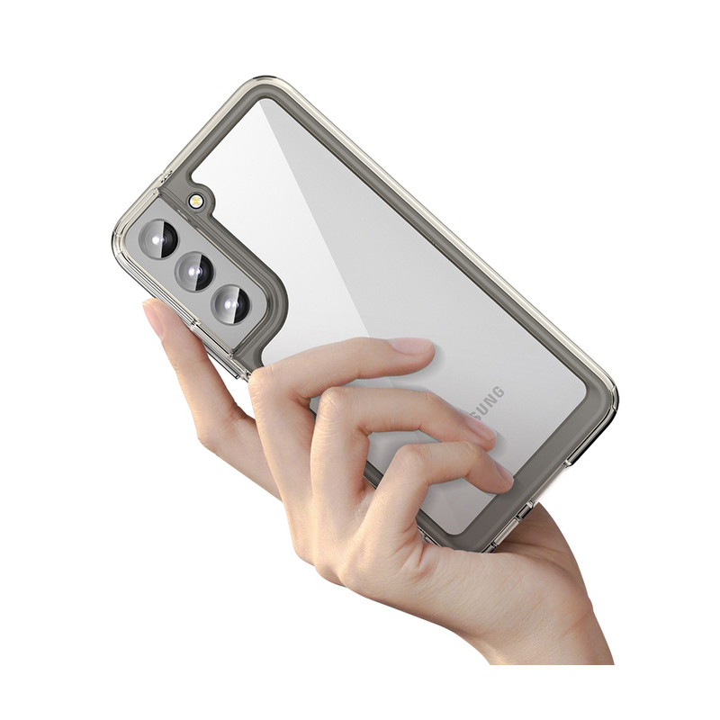 „Outer Space Case“ dėklas, skirtas Samsung Galaxy S22+ (S22 Plus) kietu dangteliu su mėlynu gelio rėmeliu