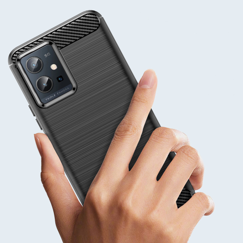 Carbon Case lankstus dangtelis Vivo Y55 / Y75 / Y33s / iQOO Z6 / iQOO U5 juodas