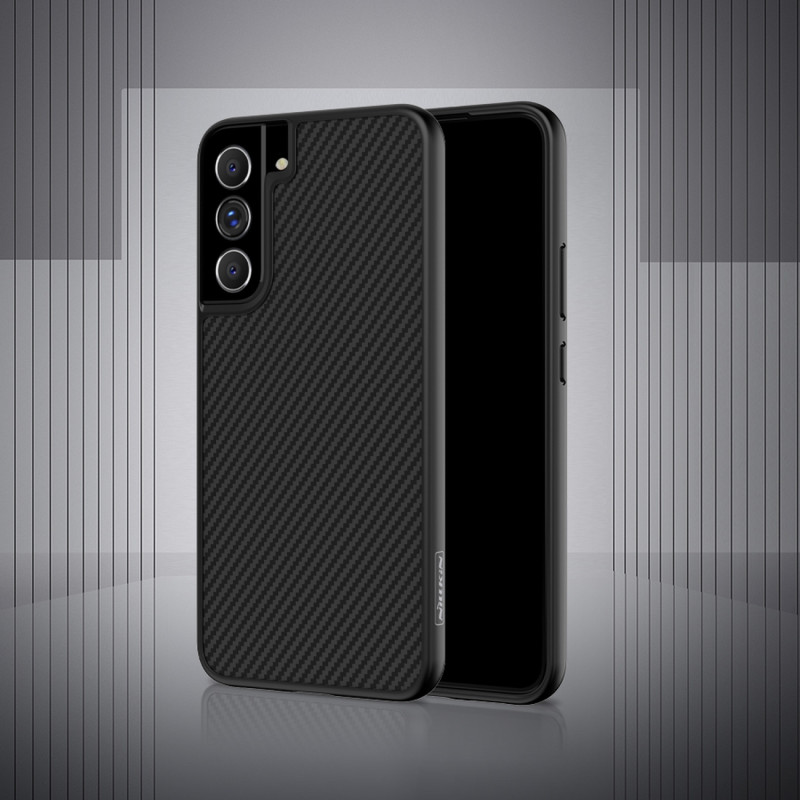 Nillkin Synthetic Fiber Case šarvuotas dėklo dangtelis Samsung Galaxy S22+ (S22 Plus) juodas