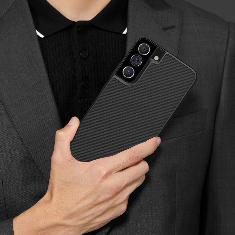 Nillkin Synthetic Fiber Case šarvuotas dėklo dangtelis Samsung Galaxy S22+ (S22 Plus) juodas