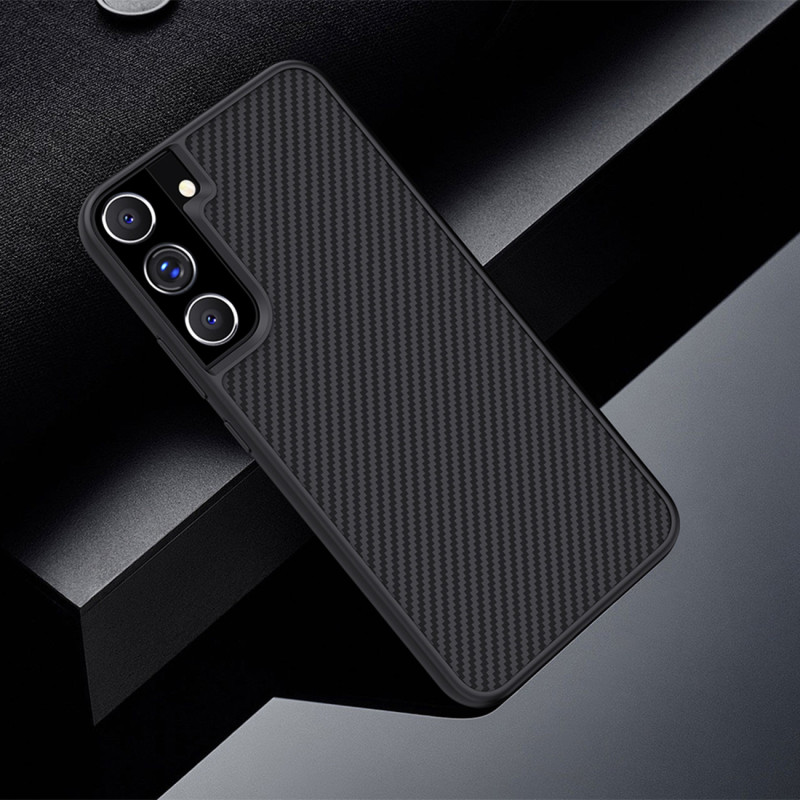 Nillkin Synthetic Fiber Case šarvuotas dėklo dangtelis Samsung Galaxy S22+ (S22 Plus) juodas