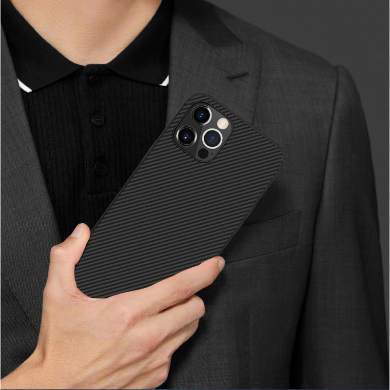 Nillkin Synthetic Fiber Case šarvuotas dangtelis iPhone 12 Pro Max juodas