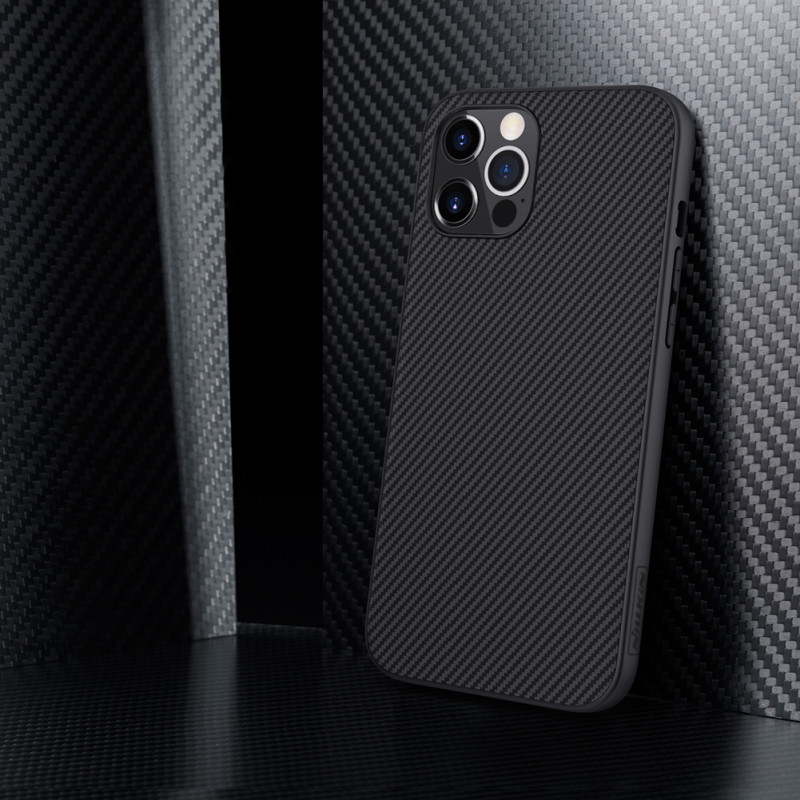 Nillkin Synthetic Fiber Case šarvuotas dangtelis iPhone 12 Pro Max juodas