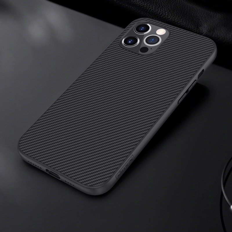 Nillkin Synthetic Fiber Case šarvuotas dangtelis iPhone 12 Pro Max juodas