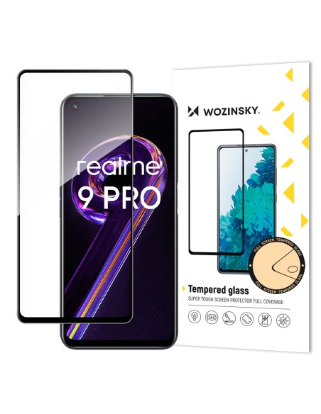 Wozinsky Super patvarūs klijai viso ekrano grūdintas stiklas su rėmeliu, tinkamas dėklui Realme 9 Pro Black