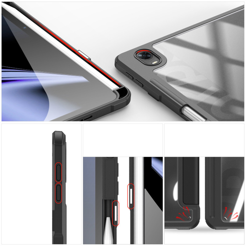 Dux Ducis Toby Armored Flip Smart dėklas, skirtas Oppo Pad su juodu rašiklio laikikliu