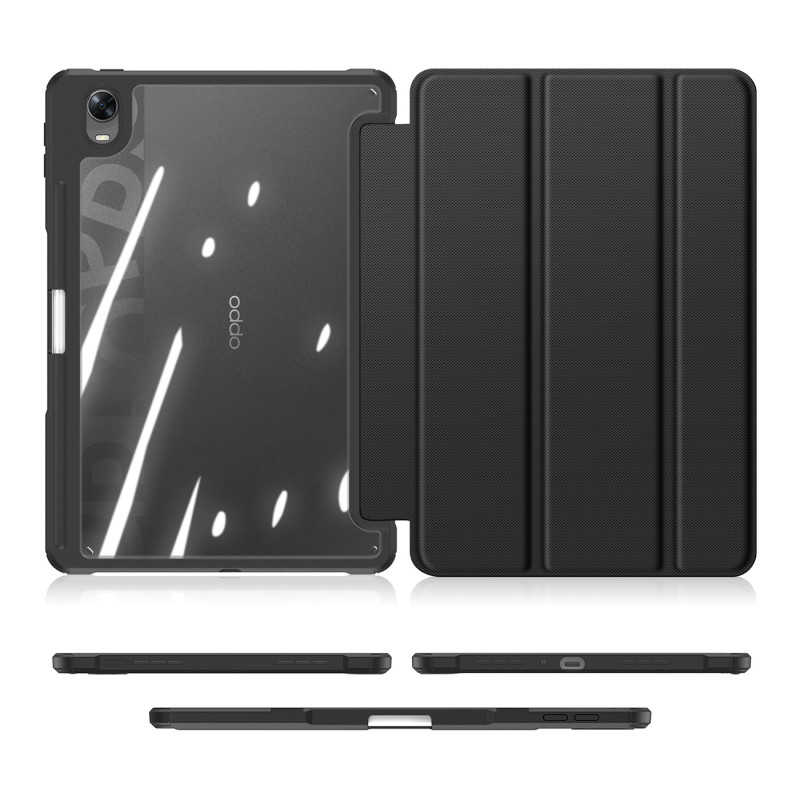 Dux Ducis Toby Armored Flip Smart dėklas, skirtas Oppo Pad su juodu rašiklio laikikliu