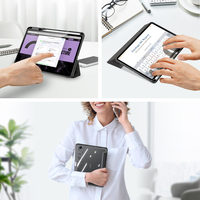 Dux Ducis Toby Armored Flip Smart dėklas, skirtas Oppo Pad su juodu rašiklio laikikliu