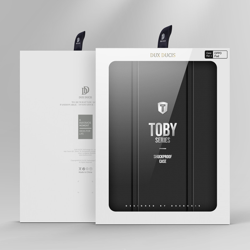 Dux Ducis Toby Armored Flip Smart dėklas, skirtas Oppo Pad su juodu rašiklio laikikliu