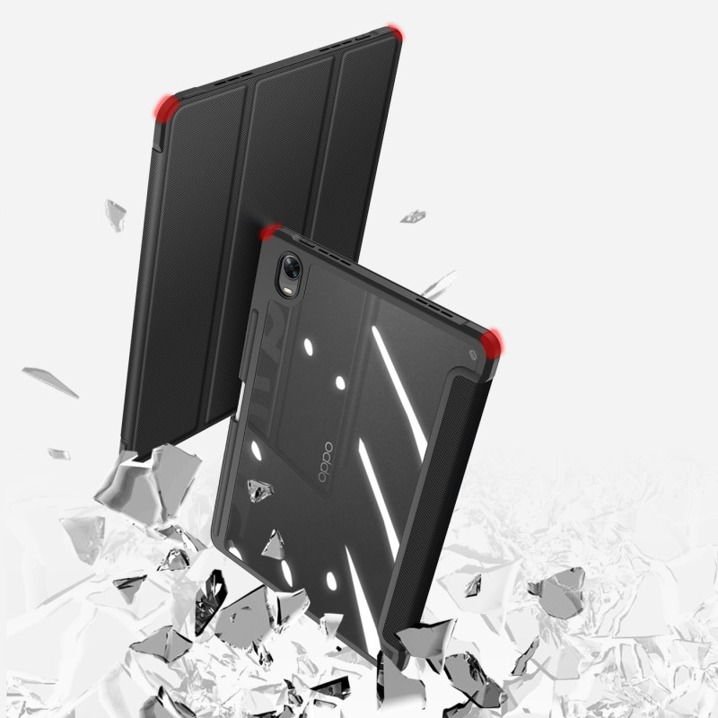 Dux Ducis Toby Armored Flip Smart dėklas, skirtas Oppo Pad su juodu rašiklio laikikliu