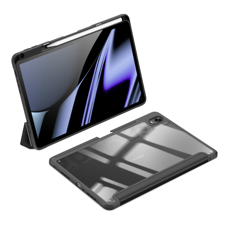 Dux Ducis Toby Armored Flip Smart dėklas, skirtas Oppo Pad su juodu rašiklio laikikliu