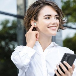 Encok WM01 TWS Bluetooth 5.0 belaidės ausinės žalios spalvos