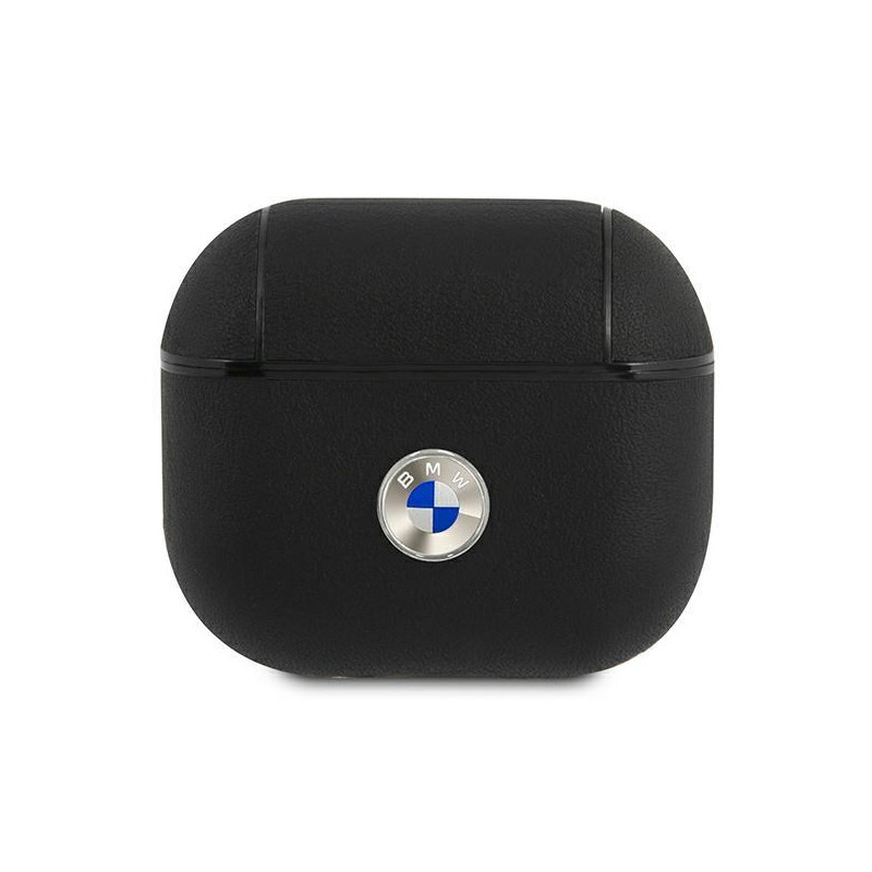 BMW tikros odos sidabrinis logotipo dėklas, skirtas AirPods 3 - juodas BMW tikros odos sidabrinis logotipo dėklas, skirtas AirPods 3 - juodas