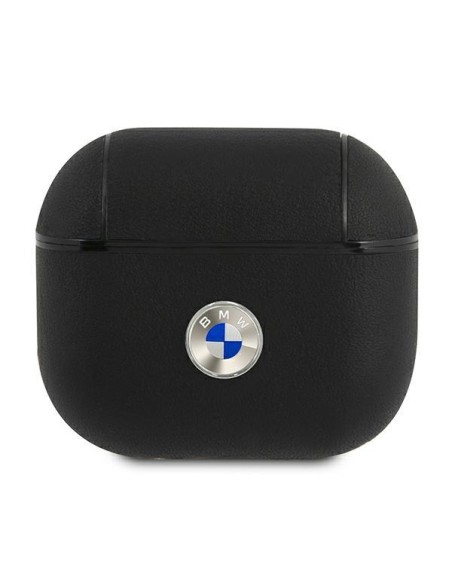 BMW tikros odos sidabrinis logotipo dėklas, skirtas AirPods 3 - juodas BMW tikros odos sidabrinis logotipo dėklas, skirtas AirPods 3 - juodas