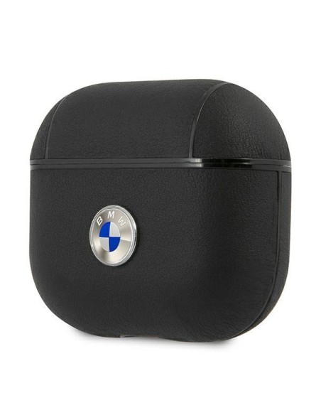 BMW tikros odos sidabrinis logotipo dėklas, skirtas AirPods 3 - juodas BMW tikros odos sidabrinis logotipo dėklas, skirtas AirPods 3 - juodas