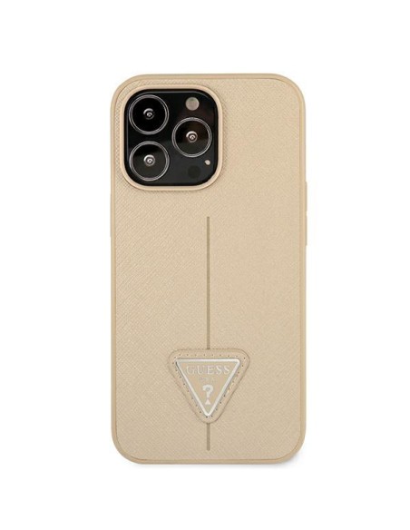 Guess Saffiano Triangle Logo dėklas skirtas iPhone 13 Pro / iPhone 13 - smėlio spalvos Guess Saffiano Triangle Logo dėklas skirtas iPhone 13 Pro / iPhone 13 - smėlio spalvos