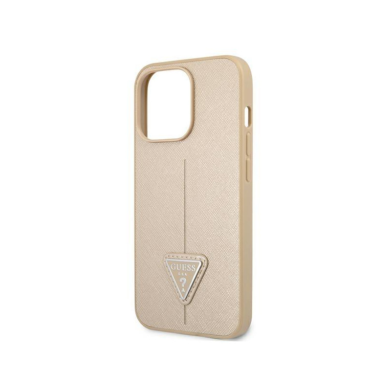 Guess Saffiano Triangle Logo dėklas skirtas iPhone 13 Pro / iPhone 13 - smėlio spalvos