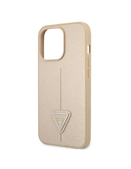 Guess Saffiano Triangle Logo dėklas skirtas iPhone 13 Pro / iPhone 13 - smėlio spalvos Guess Saffiano Triangle Logo dėklas skirtas iPhone 13 Pro / iPhone 13 - smėlio spalvos