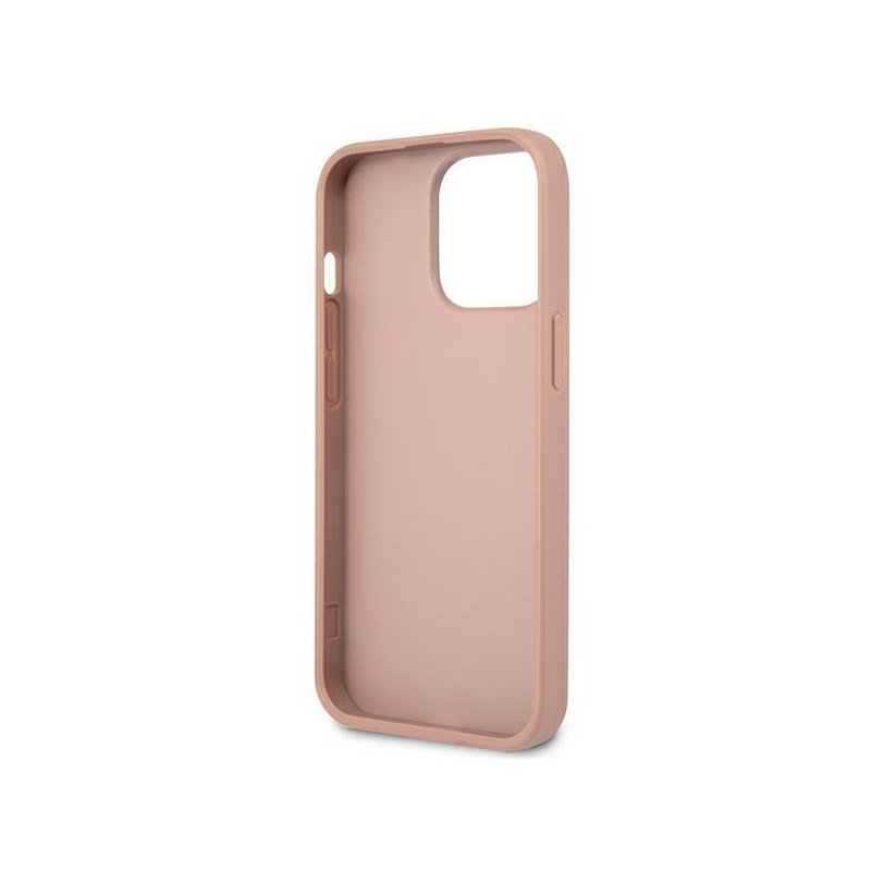 Guess Saffiano Triangle Logo dėklas, skirtas iPhone 13 Pro / iPhone 13 - rožinis