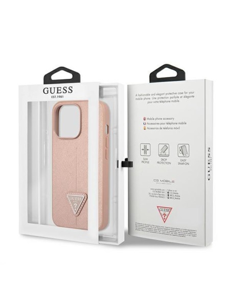 Guess Saffiano Triangle Logo dėklas, skirtas iPhone 13 Pro / iPhone 13 - rožinis Guess Saffiano Triangle Logo dėklas, skirtas iPhone 13 Pro / iPhone 13 - rožinis
