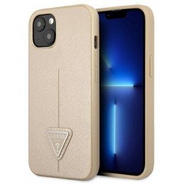 Guess Saffiano Triangle Logo dėklas, skirtas iPhone 13 - smėlio spalvos