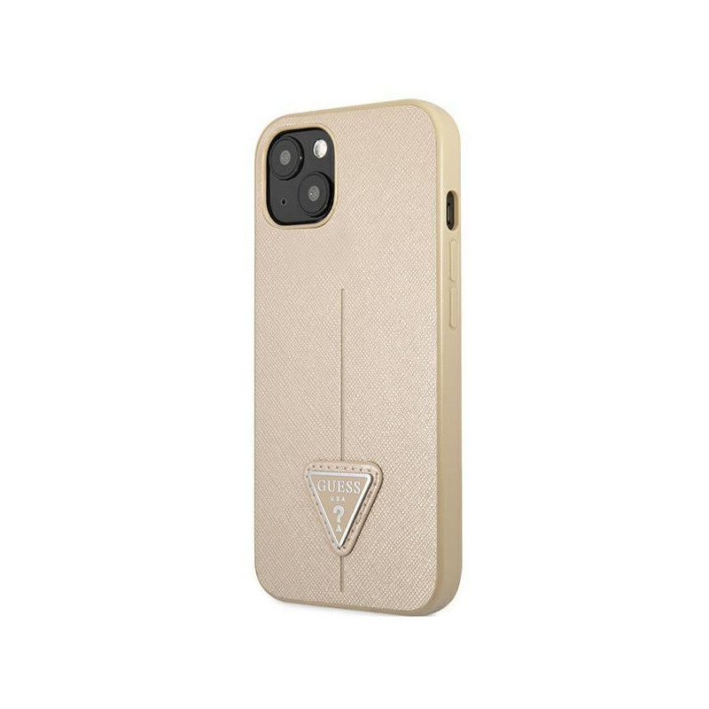 Guess Saffiano Triangle Logo dėklas, skirtas iPhone 13 - smėlio spalvos