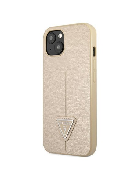 Guess Saffiano Triangle Logo dėklas, skirtas iPhone 13 - smėlio spalvos Guess Saffiano Triangle Logo dėklas, skirtas iPhone 13 - smėlio spalvos