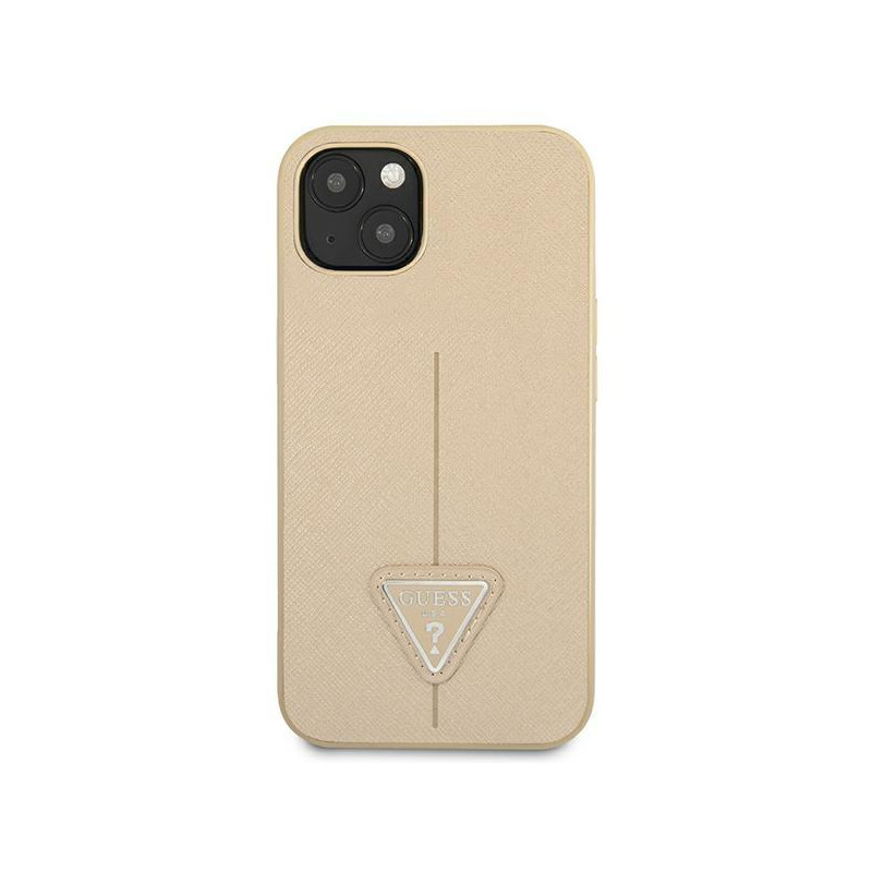 Guess Saffiano Triangle Logo dėklas, skirtas iPhone 13 - smėlio spalvos