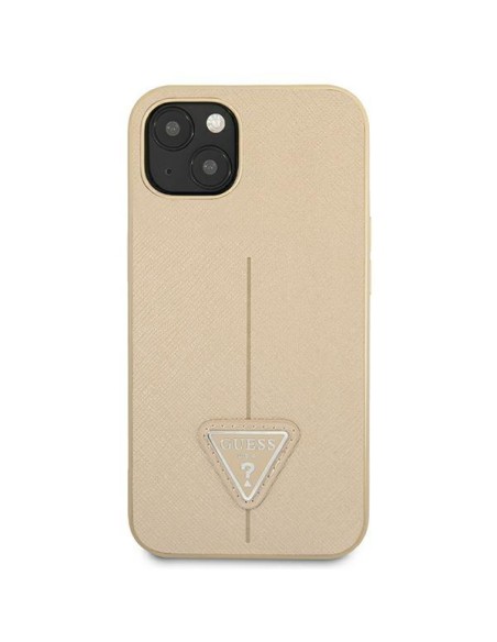 Guess Saffiano Triangle Logo dėklas, skirtas iPhone 13 - smėlio spalvos Guess Saffiano Triangle Logo dėklas, skirtas iPhone 13 - smėlio spalvos
