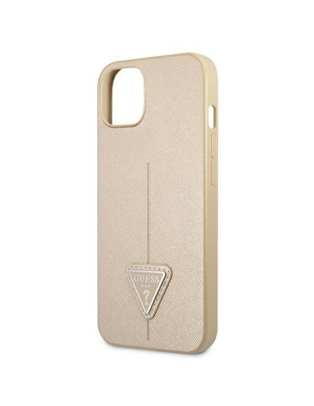 Guess Saffiano Triangle Logo dėklas, skirtas iPhone 13 - smėlio spalvos Guess Saffiano Triangle Logo dėklas, skirtas iPhone 13 - smėlio spalvos